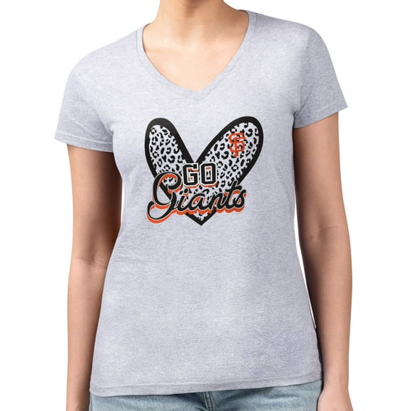 Women's G-III 4Her by Carl Banks Heather Gray San Francisco Giants Leopard Heart Fitted V-Neck T-Shirt