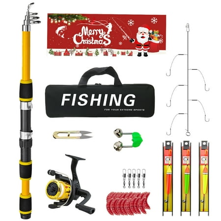 Meottam Christmas Kids Fishing Pole Set Telescopic Fishing Rod and Reel Combo for Kids Youth Toys Gift with Spincast Fishing Reel Fishing Tackles Fishing Lures Fishing Lines (Yellow)