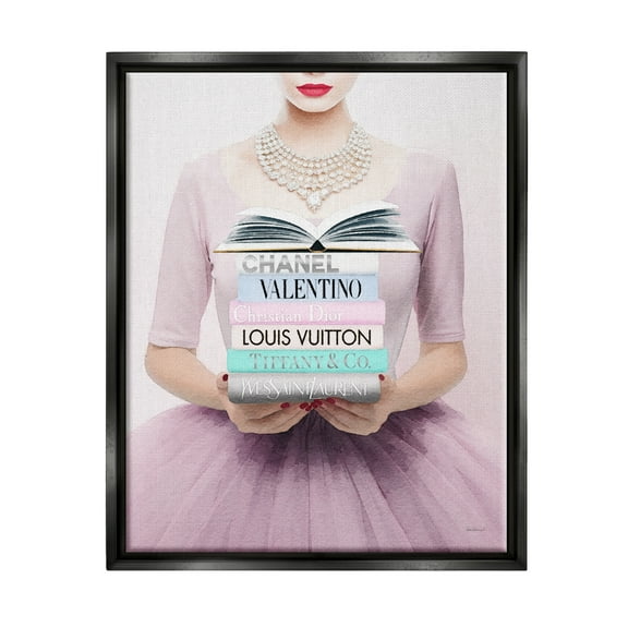 Stupell Industries Fashionista with Books Beauty & Fashion Painting Black Floater Framed Canvas Art Print Wall Art, 17 x 21