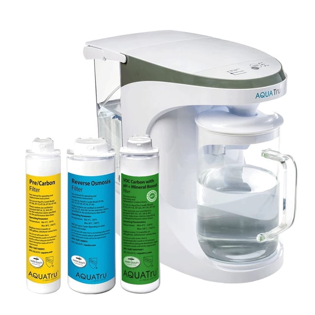 Refuerzo mineral alcalino AquaTru Carafe | Purificador de agua para encimera para PFAS y otros contaminantes Tecnología exclusiva de ósmosis ultrainversa de 4 etapas (no requiere plomería ni instalaci
