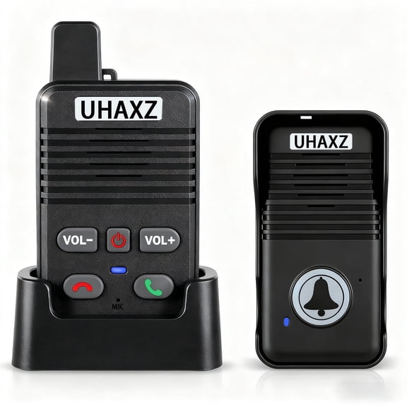 UHAXZ Wireless Intercom Doorbell, Long Range, 2 Way Communication System for Home, Black, 1 pack