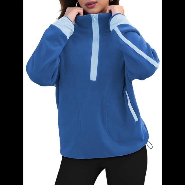 Sudadera de Mujer con Media Cremallera, Suave y Extragrande, con Bolsillos, Cálida y Afelpada. Azul XL