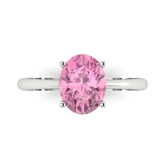 Clara Pucci 14K White Gold 2ct Pink Solitaire Ring for Women
