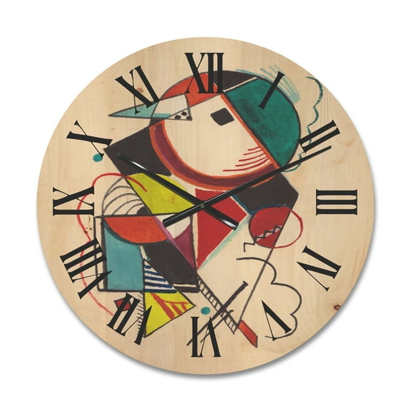 Designart 'Abstract Compositions Of Colored Geometric II' Modern Wood Wall Clock