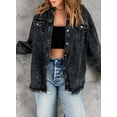 thumbnail image 5 of Eytino Plus Size Women's Denim Jean Jacket Long Sleeve Boyfriend Denim Jacket Coat Black 2XL Female, 5 of 10