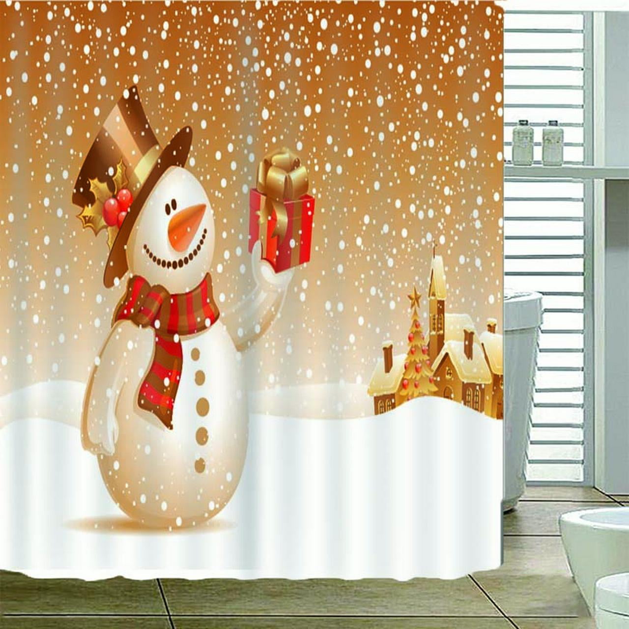Christmas Ball Santa Snow 72/79" Polyester Waterproof Shower Curtain Bath Decor 