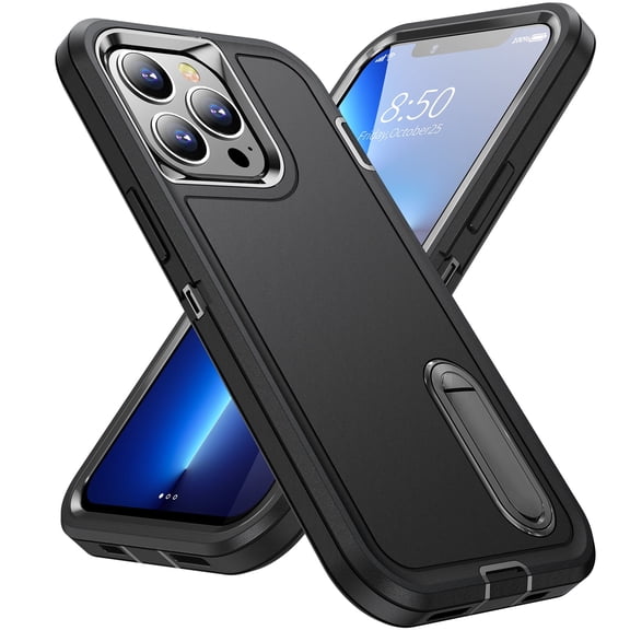 Heavy Duty Phone Case compatible with Apple iPhone 16, Anti-Drop Hybrid Shockproof Rugged Military Bumper Tough Protective Cover with Kickstand