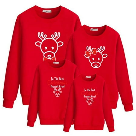 

Merotable Family Matching Outfits Parent-child Long-sleeved Deer Print Round Neck Wear