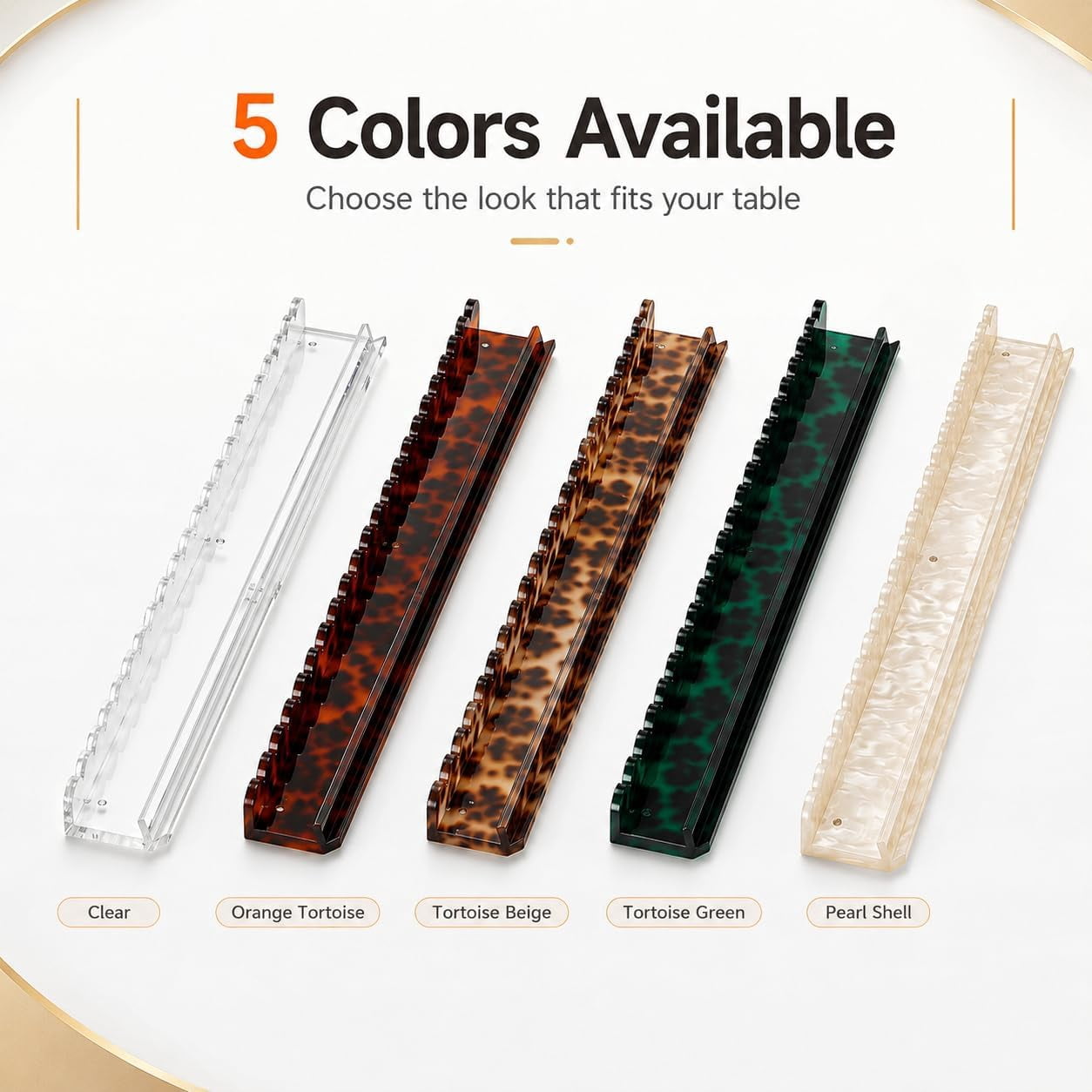Mahjong Racks with Pushers Set of 4, Scalloped Tortoise Mahjong Racks, Fan-Shaped Acrylic American Mahjong Tile Holders with Magnetic Pushers (Tortoise Beige)
