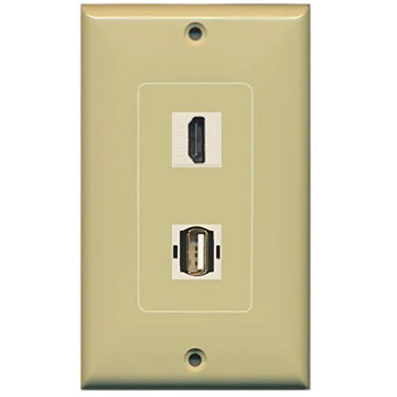 RiteAV - 1 Port USB A-A 1 Port HDMI Ivory Decorative Wall Plate