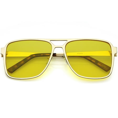 Oversize Flat Top Aviator Sunglasses Color Tinted Square Flat Lens 58mm (Gold / Yellow)