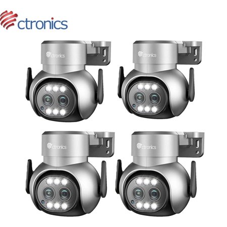 Ctronics 4pcs 4MP Dual Lens Security Camera with 6X Hybrid Zoom, 2.4/5GHz Wifi, 360° PTZ