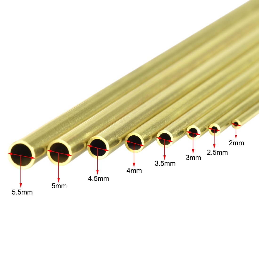 Unique Bargains 8pcs 0.08" to 0.22" OD x 0.02" Wall Thickness 11.81" Long Brass Tube