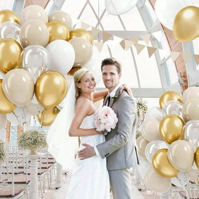 Kit de globos de látex metálico dorado, blanco y beige, 40 unidades, 25 cm