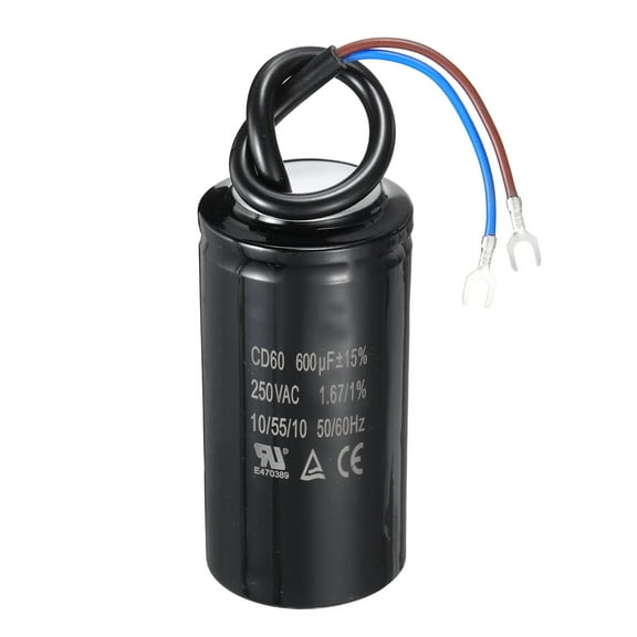Uxcell CD60 Run Capacitor, 600uF 250VAC 50/60Hz 2 Wires CD60 Motor Starting Capacitor for Washing Machine, Air Compressor, Refrigerator, Black