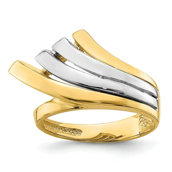 Solid 14k Yellow and White Gold Two Tone Four Tier Waterfall Ring Band Size 6.5