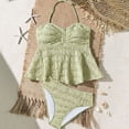 thumbnail image 2 of LIIPEE Big Girls Bikinis 2 Piece Set Kids Casual Summer Solid Color Ribbed Halter Neck Ruffle Bikini Tops And Briefs Pool Party Beach Cute Swimwear,13-14 Years, 2 of 6