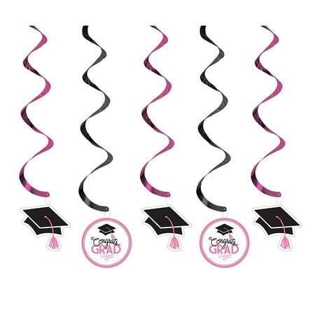 Glamorous Collection (5 Count Dizzy Dangler Hanging Party Decoration Streamer with Glamorous Grad Collection, Black/White/Pink, 5 decorative coiled streamers with die-cut paper mortarboard or.., By Creative)