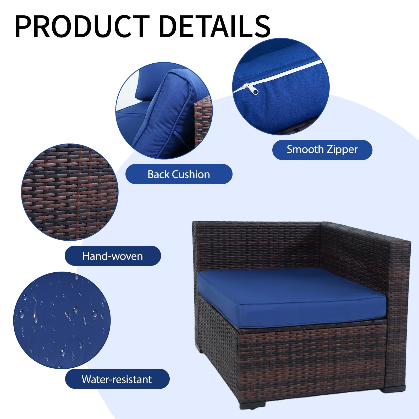 AstrPthylx 7-Piece Patio Sectional Set with Coffee Table, All-Weather Outdoor PE Rattan L-Shaped Sofa & Cushions for Garden, Backyard (Blue)