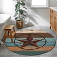 thumbnail image 4 of Texas Star Large Area Rugs for Bedroom Living Room, Soft Non Slip Carpet Bedside Rug, Teal Brown Farmhouse Wooden Country Round Floor Cover Kitchen Accent Rug 4' for Dining Room/Office, 4 of 9