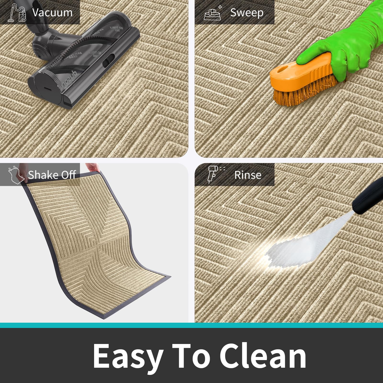 Buganda Heavy Duty Rubber Door Mat for Outside Entry, 24" x 36" Non-Slip Waterproof Doormat for Inside, Low Profile Dirt Trapper Doormat, Beige