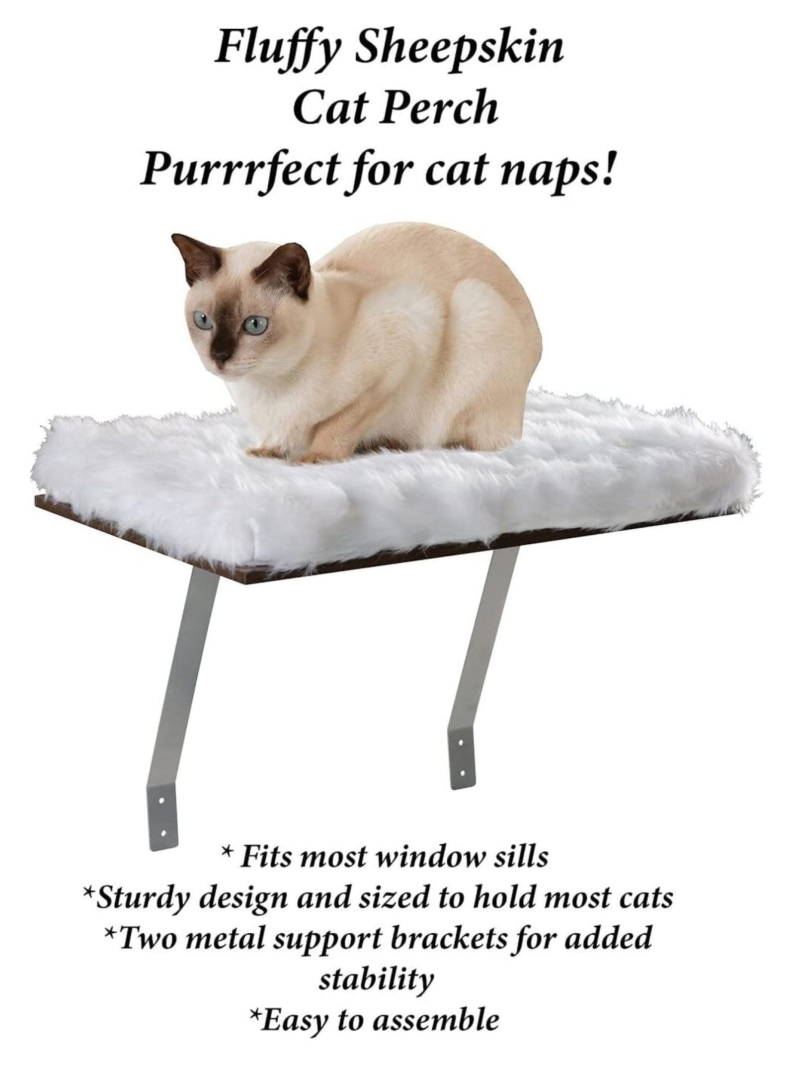 Window Mount Cat Perch - Window Sill Shelf, Padded Cat Wall Bed, Space Saving Furniture for Pets, Removable Faux Sheepskin Cover, Holds 20-35 Pounds