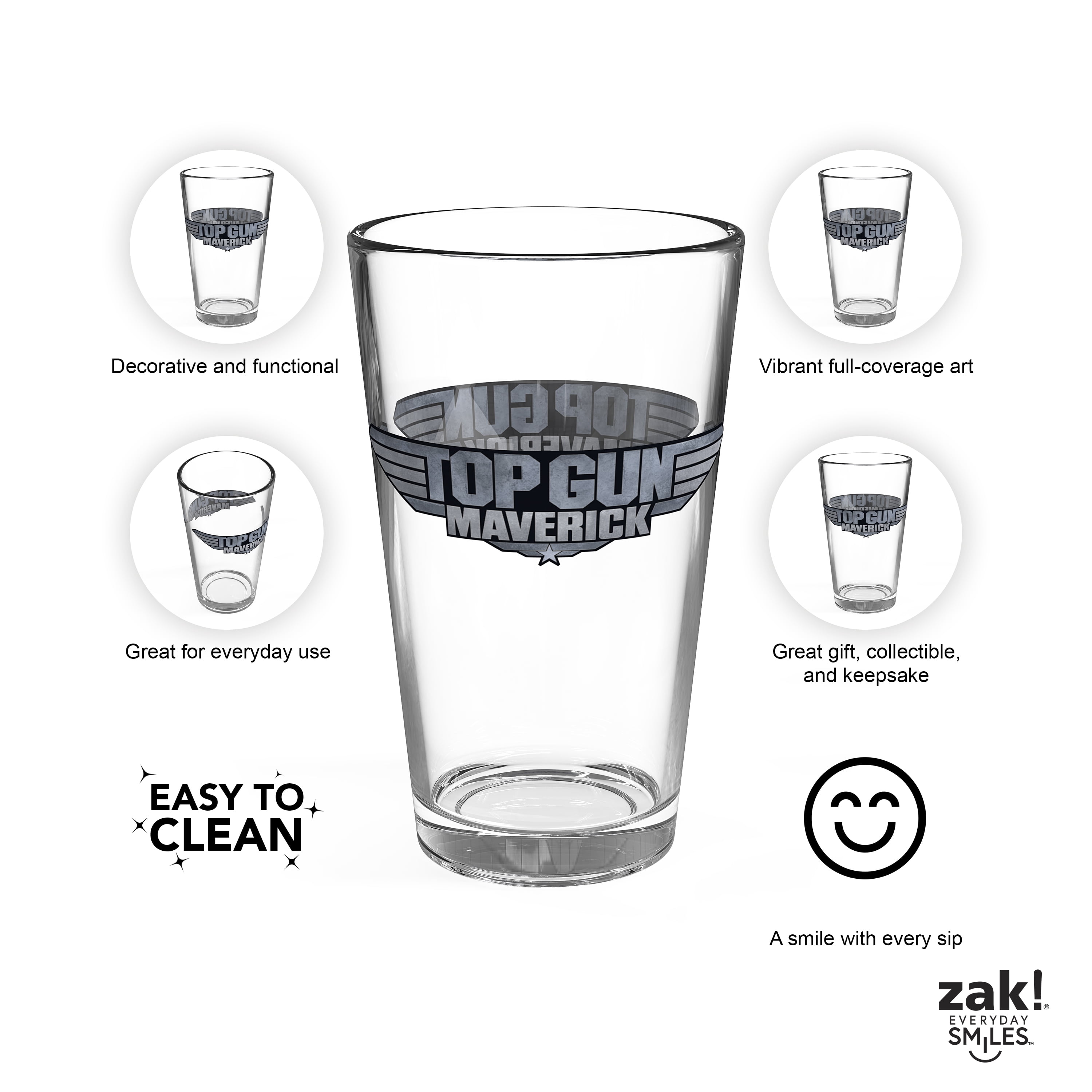 (2 pack) Zak Designs Top Gun 16oz Pint Glass