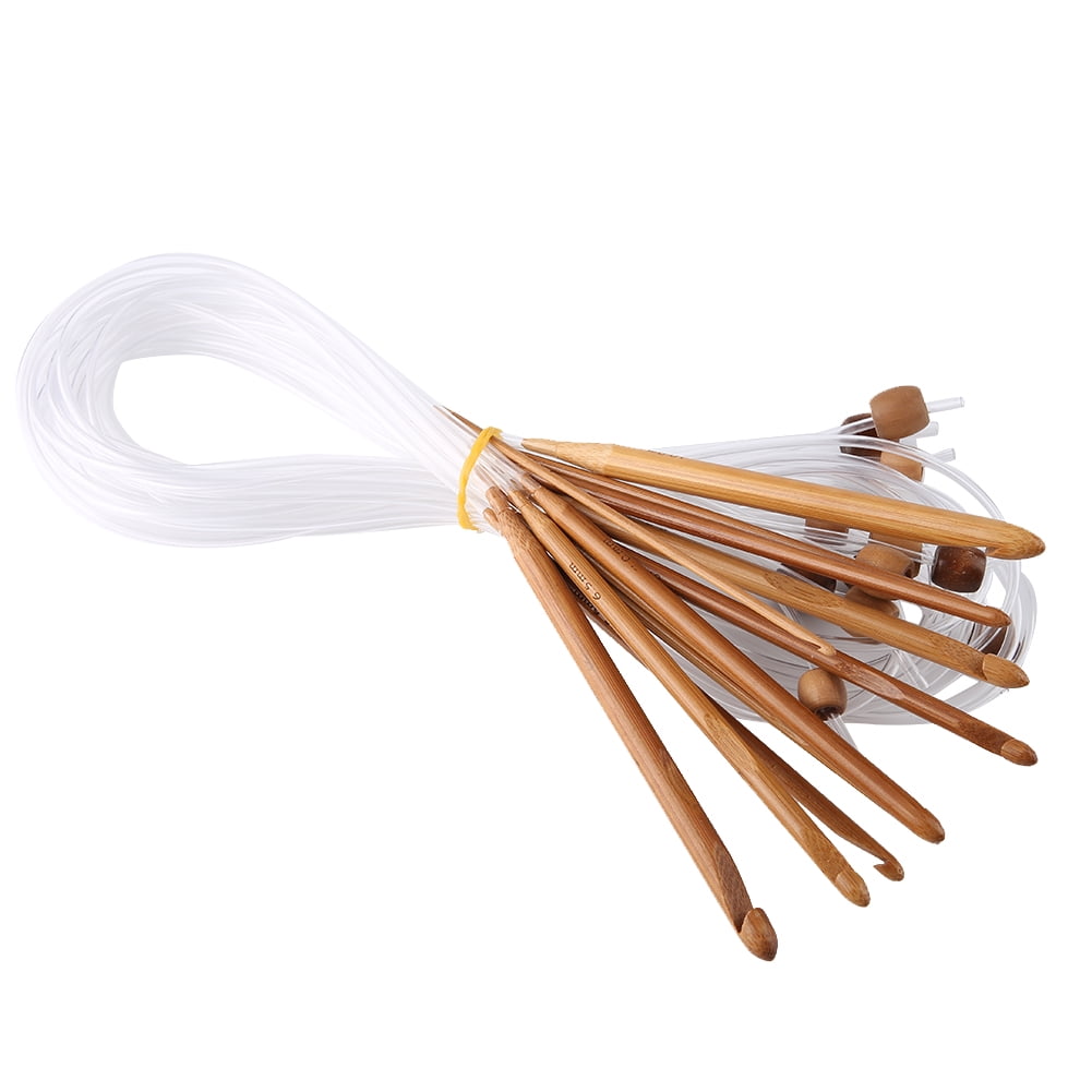 LHCER 12pcs Carbonized Bamboo Afghan Tunisian Crochet Hooks Set Carpet Rug Weave Knitting Needles, Afghan Hooks, Carpet Knitting Needles