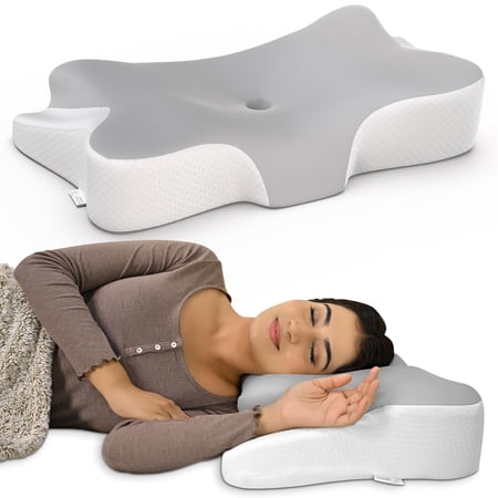 Cervical Butterfly Pillow Orthopedic Memory Foam For Neck & Shoulder Pain | Dual Height Support Ergonomic Contour Design | Side Sleeper Pillow With Arm Rest - Pack Of 1