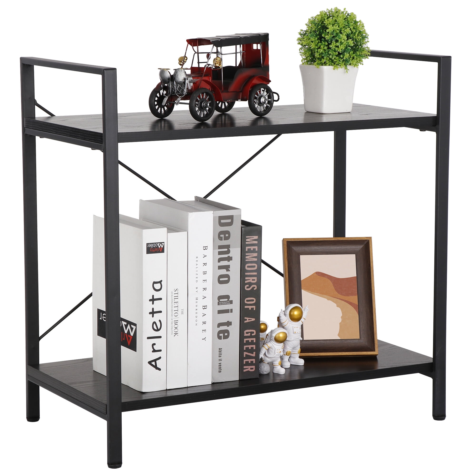 ZenStyle 2-Tier Particle Board Storage Shelves with Metal Frame, 22.44"H x Black, 1-Pack