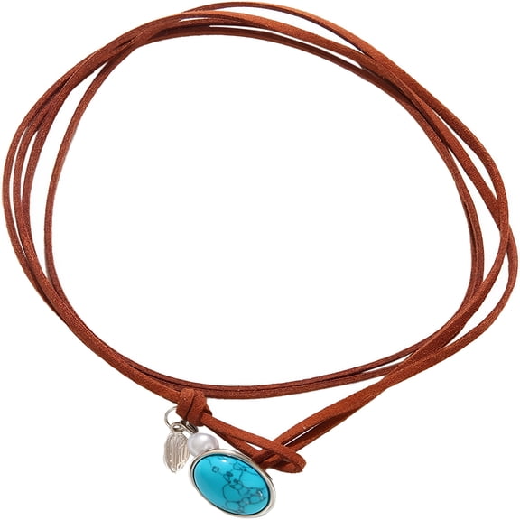 TELOLY Turquoise Leather Choker Necklace - Western Cowgirl Jewelry for Women, Boho Layered Leather Necklace - Vintage Suede Choker Necklace for Women