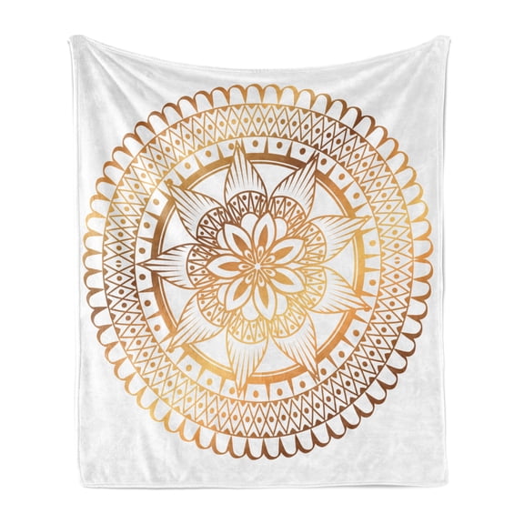 Mandala Soft Flannel Fleece Throw Blanket, Floral and Circular Oriental Art Therapy Mediation Calm Relaxation, Cozy Plush for Indoor and Outdoor Use, 50" x 60", Ginger and Pale Orange, by Ambesonne