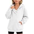 thumbnail image 2 of Girls Button‑Down Half Zip Hooded Sweatshirt, Loose Long Sleeve Pullover Hoodie with Front Pocket, Soft Casual Kids Hooded Top, 2 of 7