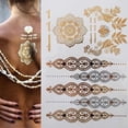 thumbnail image 3 of 10 hojas de tatuajes temporales metálicos, pegatinas de tatuaje doradas impermeables para hombros, brazos, pecho, espalda y piernas, 3 of 8