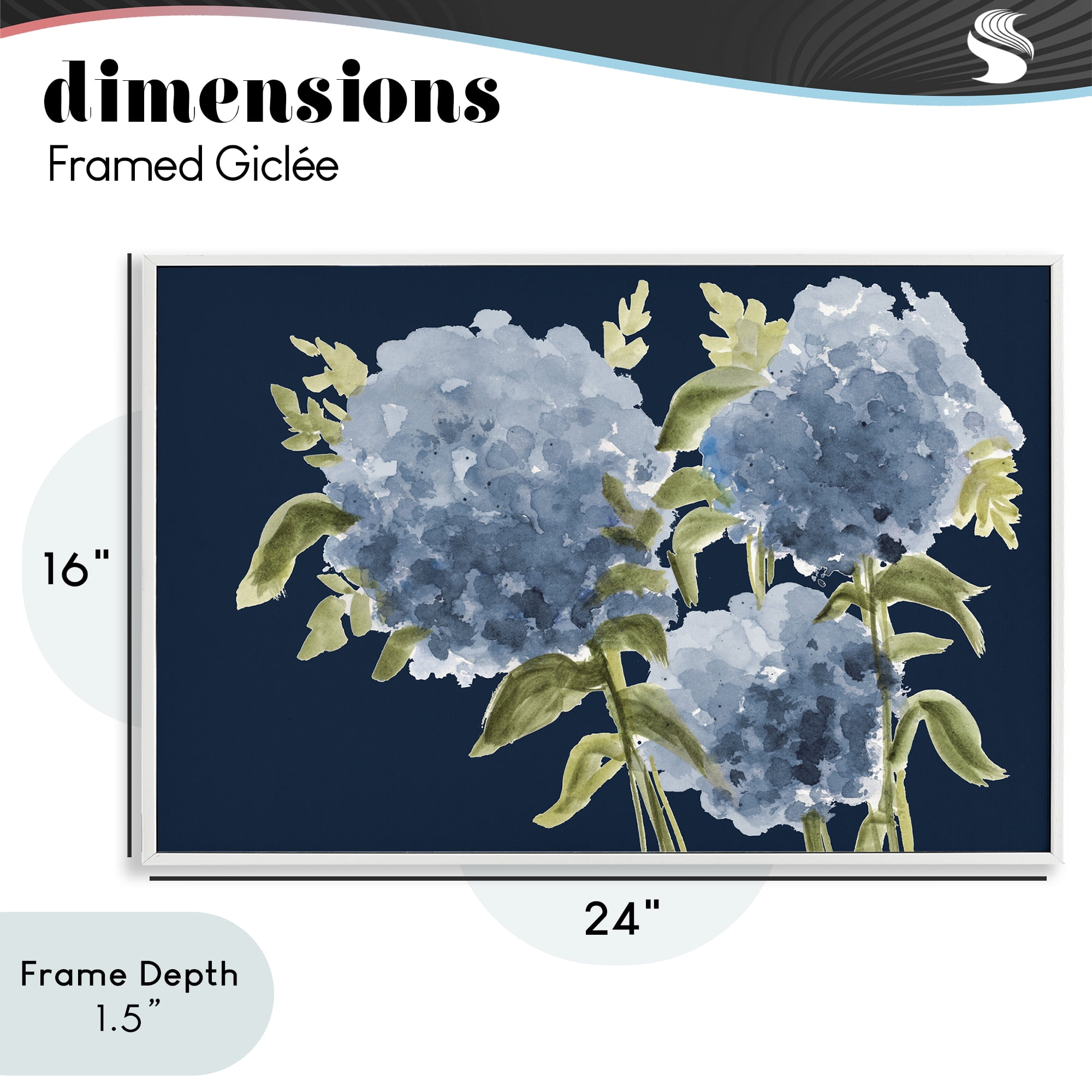 Stupell Industries Blue Hydrangeas on Indigo White Framed Giclee Art, design by Janice Gaynor