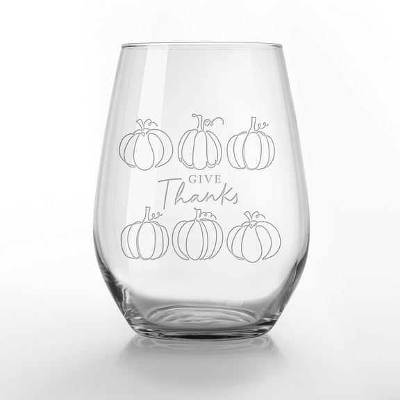 Creative Products Give Thanks Pumpkins 15 oz. Engraved Stemless Wine Glass