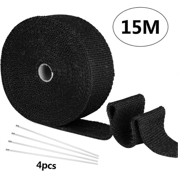 15M black exhaust thermal conductive tape, motorcycle exhaust thermal insulation tape, 4 stainless steel self-locking