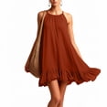 thumbnail image 6 of QUNYINEY Midi Womens Dress Solid Cotton Sleeveless Summer Sundress A Line Loose Fit Ruffle Crew Neck Casual Dresses, 6 of 9