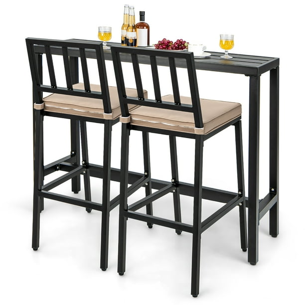 Costway 3PCS Outdoor Metal Bar Table & Chairs Set Patio Dining Table