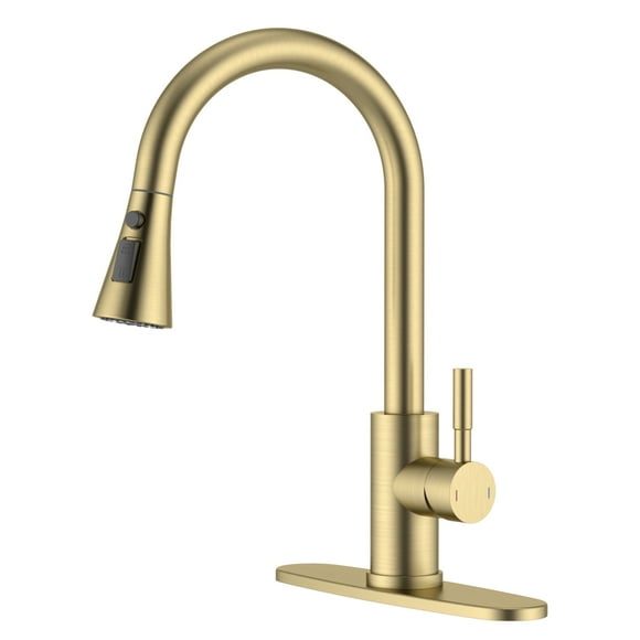 APPASO Kitchen Faucet with Pull Down Sprayer Steel 360, Brushed Gold Bar Faucet with Sprayer 3-Mode, Stainless Steel