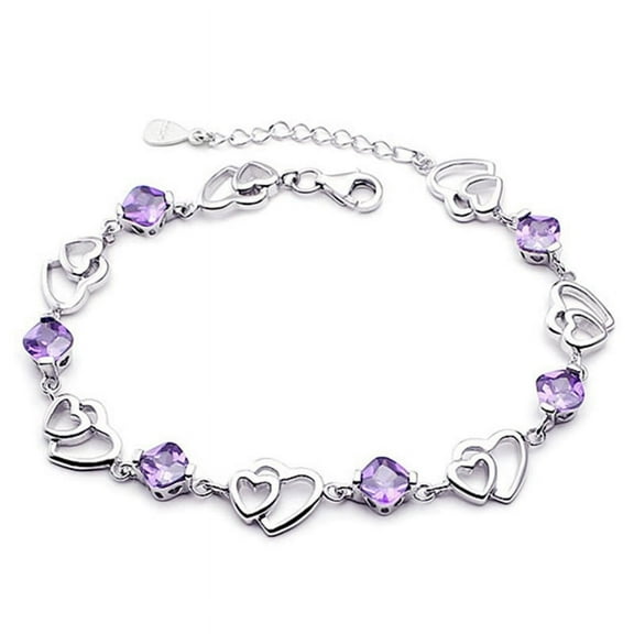 AkoaDa Amethyst Bracelet Double Heart Temperament Bangles Natural Crystal Bracelet Help Sleep Bracelets Women Girls Jewelry Gift