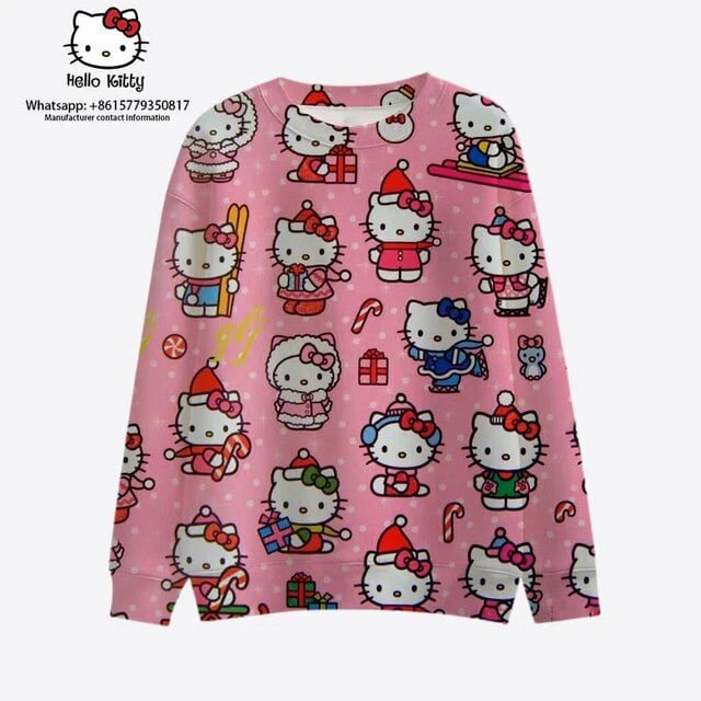 2023 Nouveau Mode Urbaine Style de Noël Hello Kitty Automne Harajuku Col Rond Décontracté Chandail en Molleton à Manches Longues pour Femmes 2K