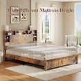 thumbnail image 6 of SESSLIFE Queen Bed Frame with Storage Headboard and Charging Station, Rustic Wood Platform Bed Frame with Bookcase Headboard, LED Light, Wood Slat Support, 800 lbs, No Box Spring Needed, Dark Brown, 6 of 7
