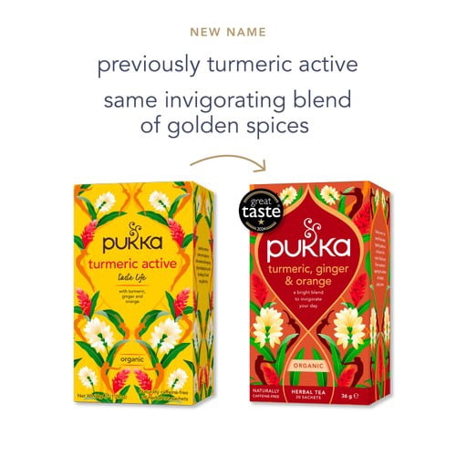 Pukka Turmeric, Ginger & Orange Tea Home-Compostable Herbal Tea Bags 20's, British Import (Pack of 3)