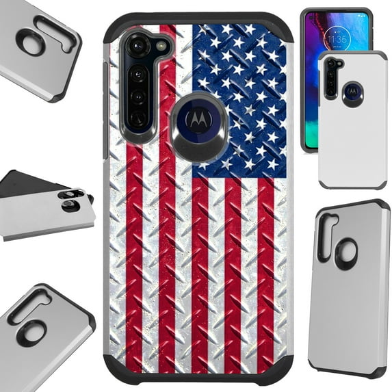 WORLD ACC Fusion Phone Case Compatible with Motorola Moto E 2020 Hybrid TPU Phone Cover (US Flag Crosshatch)