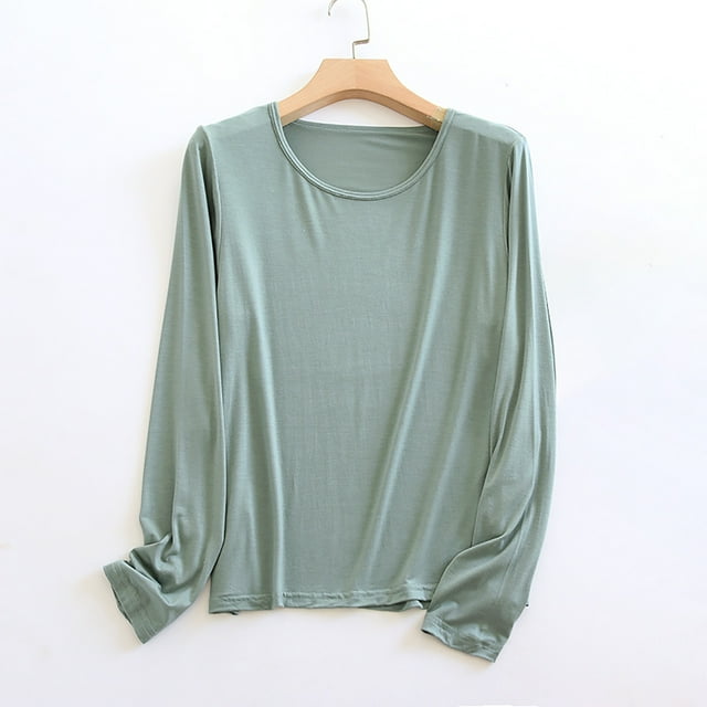 RKSTN Pyjama pour Femmes Mode Couleur Unie Col Ras du Cou Léger Manches Longues Confortable Vêtement de Nuit Automne Mode Hiver Décontracté une Pièce Haut