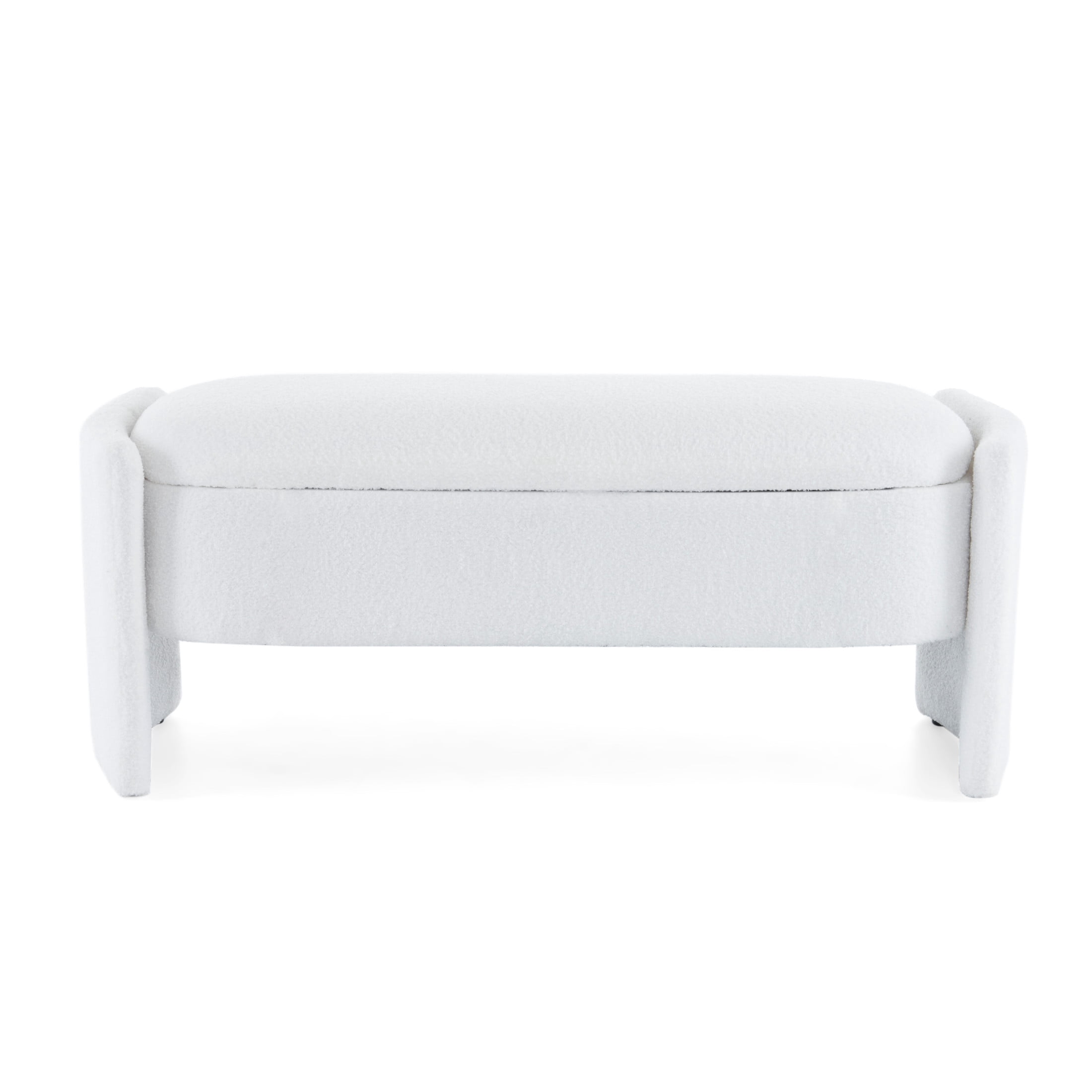 Modern Storage Ottoman Bench with Wood Frame, Boucle Fabric, White