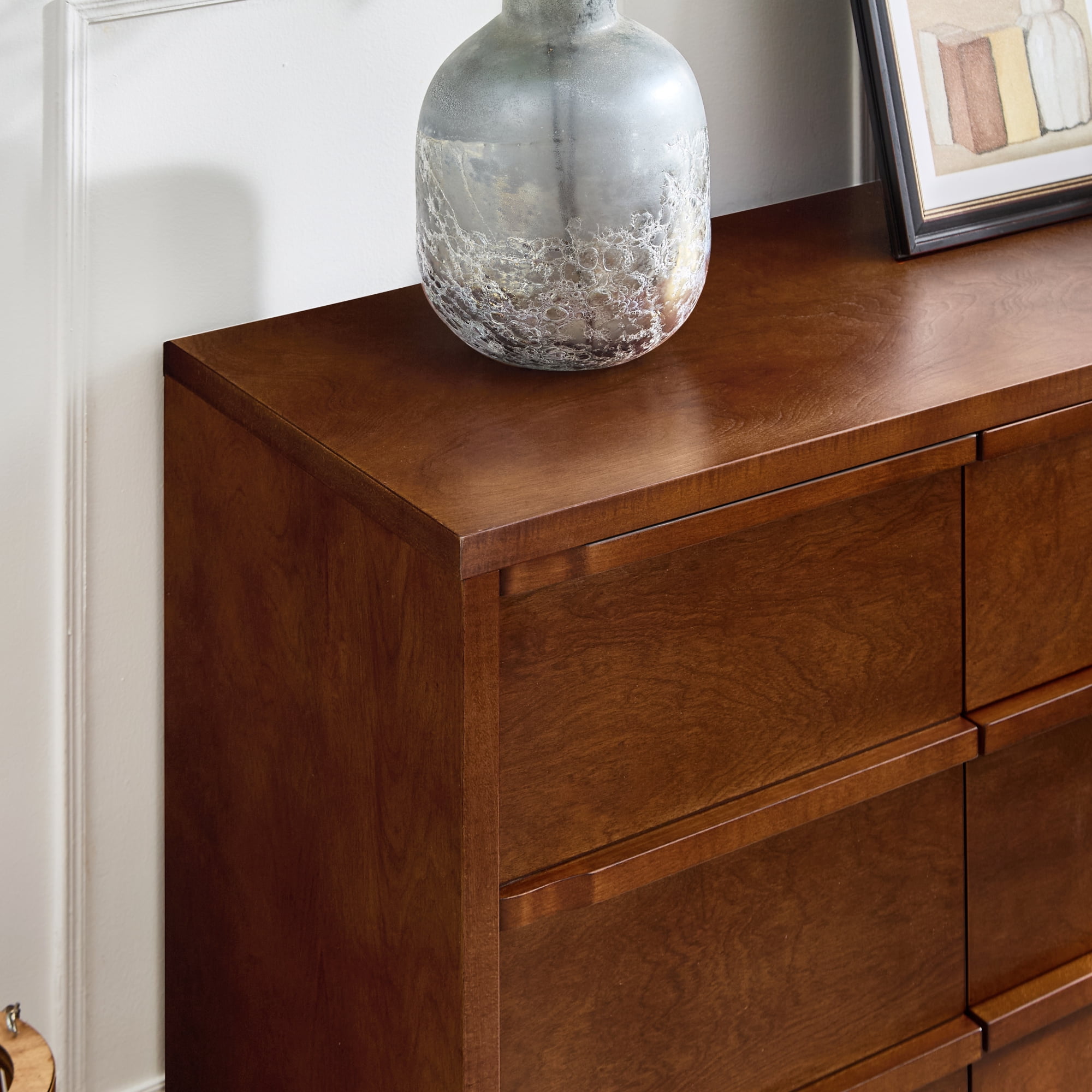 Leumius 47.3" Modern Sideboard Buffet Cabinet, Accent Console Table with 2 Doors, 3 Drawers and Solid Wood Handles, Multipurpose Storage Cabinet for Kitchen, Dining Room and Living Room Walnut