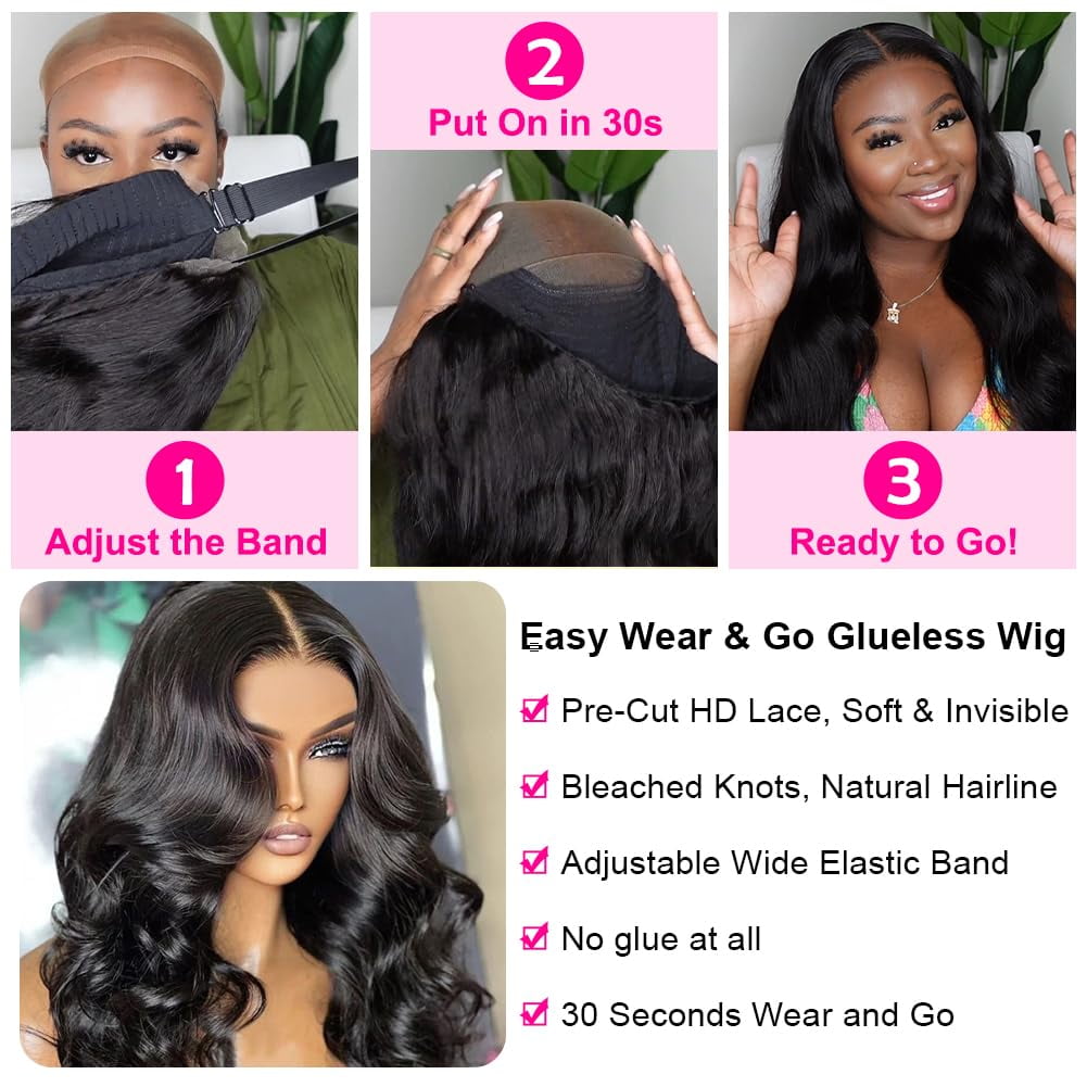 4x4 Lace Closures Wigs Human Hair Body Wave Wear and Go Human Hair Wigs Natural Black Color 14--24Inch Brazilian Virgin Real Human Hair Wigs Extensions