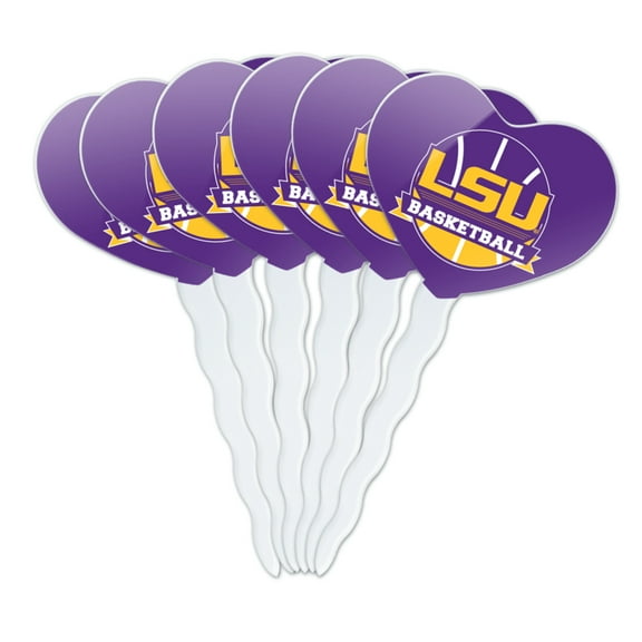 LSU Basketball Heart Love Cupcake Picks Toppers Decoration Set of 6